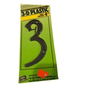 Vintage 4" black 3D plastic number 3 NIP